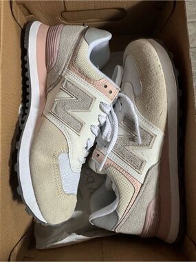 New Balance Cream and Pink Retro Runner Sneakers